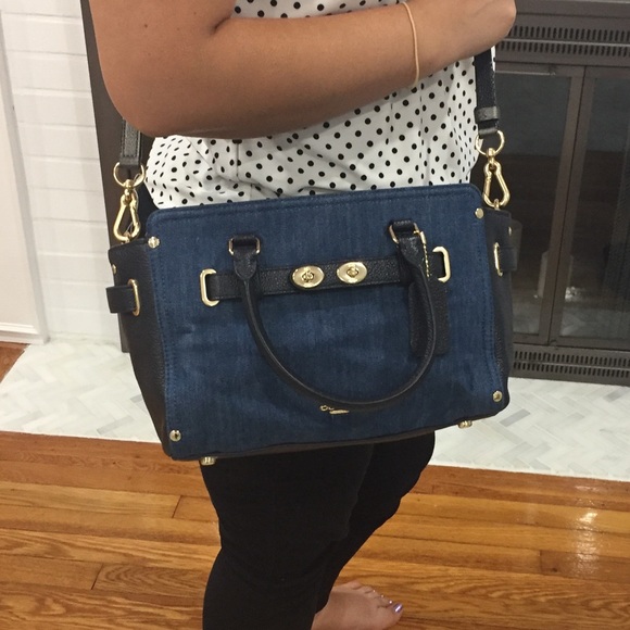 Coach Handbags - COACH DENIM LEATHER MIX BLK 25